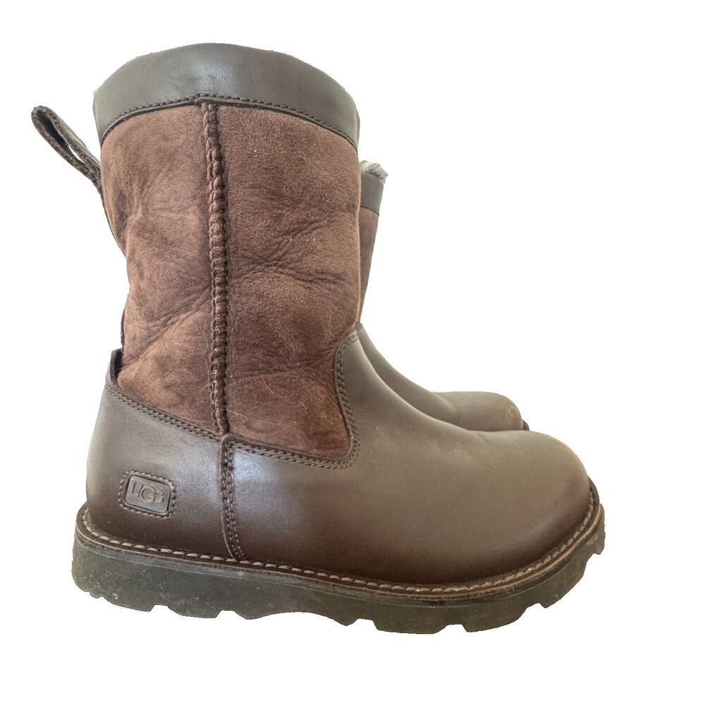 UGG Brown Leather Shearling Boots Women's 7.5 Moto Riding Equestrian